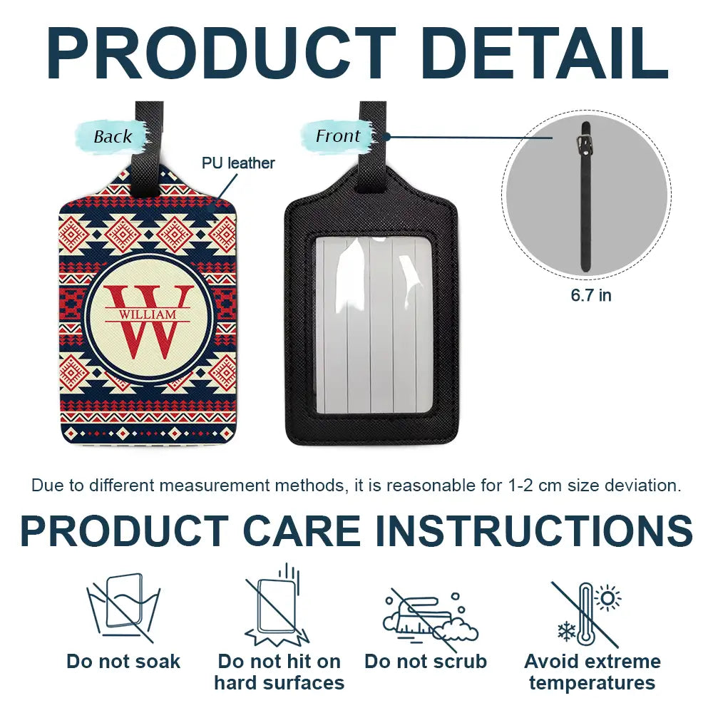Monogram Name Tribal Pattern - Personalized Luggage Tag