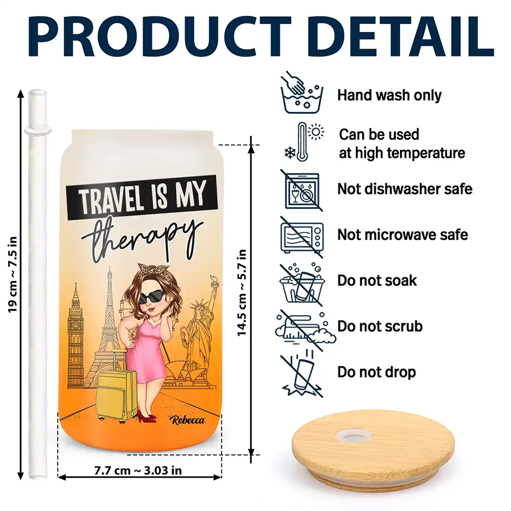 Travel Is My Therapy - Personalized Ombre Frosted Glass Can