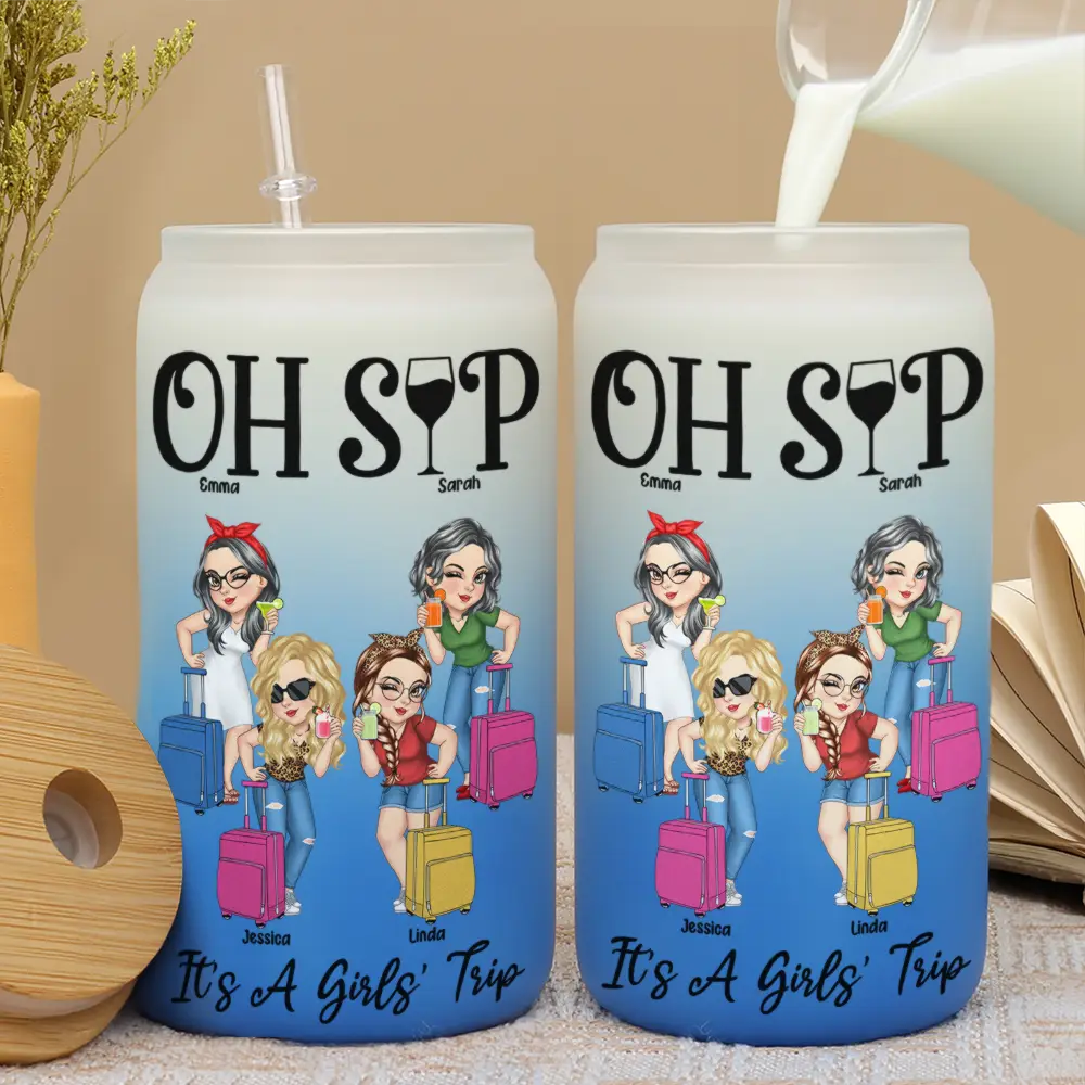 Oh Sip It's A Girls' Trip - Personalized Ombre Frosted Glass Can