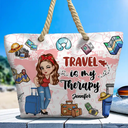 Travel Is My Therapy - Personalized Beach Bag