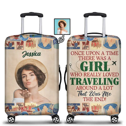 Custom Photo A Girl Boy Who Really Loved Traveling - Personalized Luggage Cover