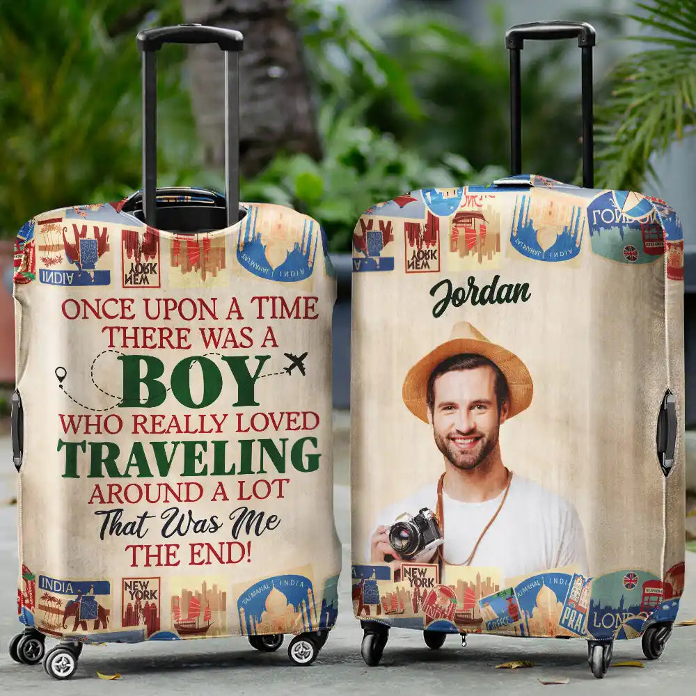 Custom Photo A Girl Boy Who Really Loved Traveling - Personalized Luggage Cover