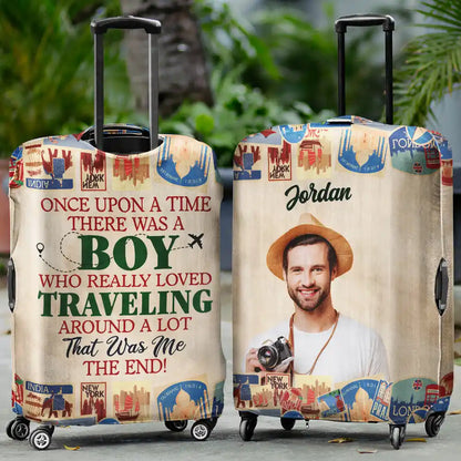 Custom Photo A Girl Boy Who Really Loved Traveling - Personalized Luggage Cover