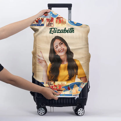 Custom Photo A Girl Boy Who Really Loved Traveling - Personalized Luggage Cover