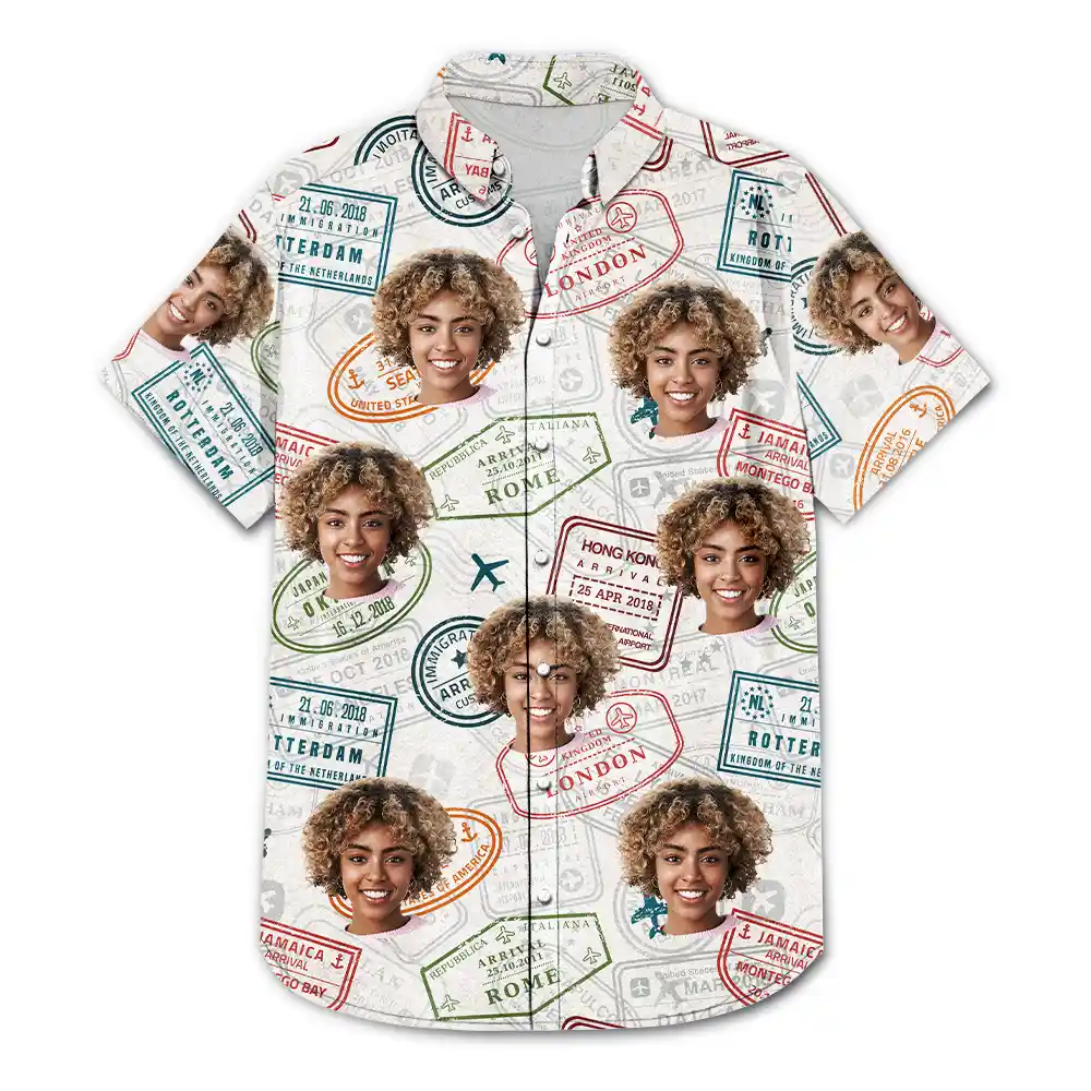 Custom Photo Landmark Stamps Travel Lovers - Personalized Hawaiian Shirt