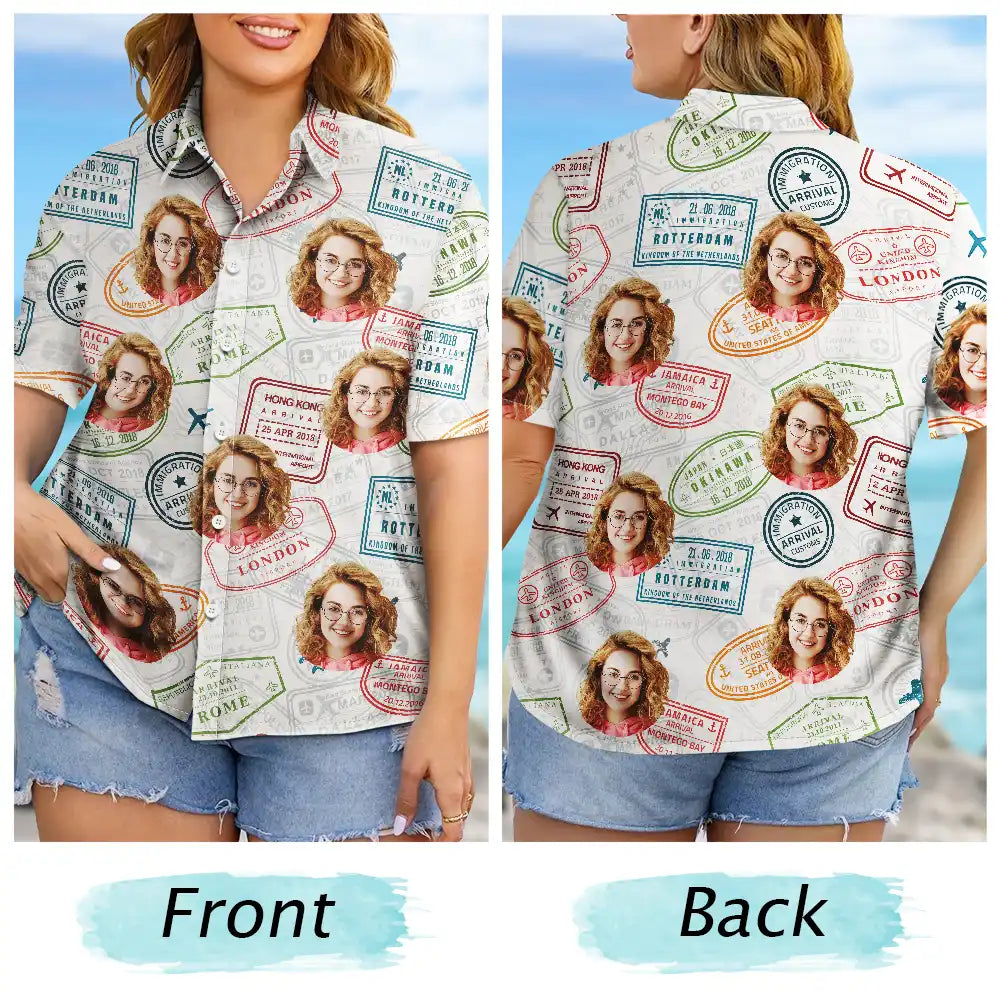 Custom Photo Landmark Stamps Travel Lovers - Personalized Hawaiian Shirt
