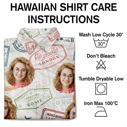 Custom Photo Landmark Stamps Travel Lovers - Personalized Hawaiian Shirt