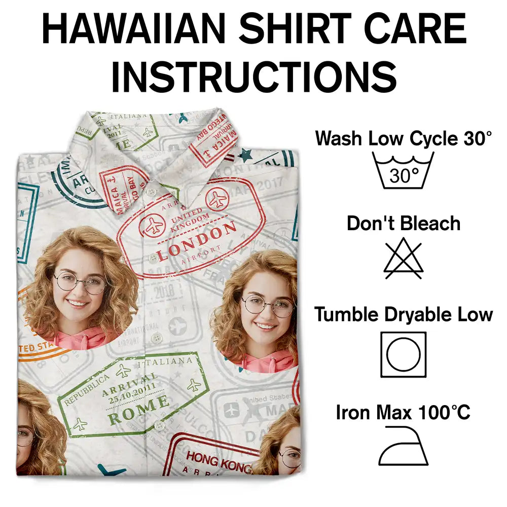 Custom Photo Landmark Stamps Travel Lovers - Personalized Hawaiian Shirt