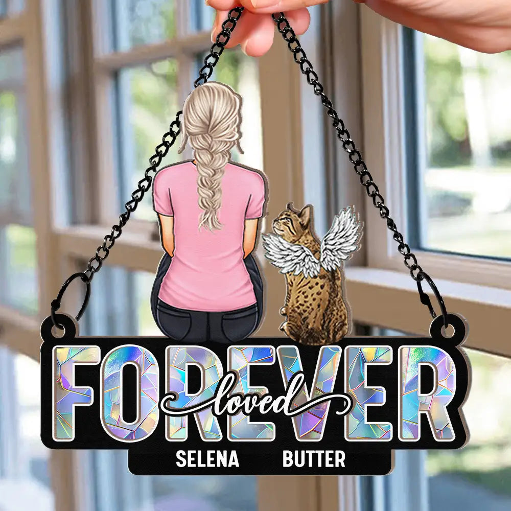 Memorial Pet Forever Loved - Personalized Window Hanging Suncatcher Ornament