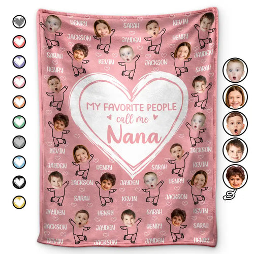 Custom Photo Funny Kid Faces For Grandma, Mom - Personalized Fleece Blanket, Sherpa Blanket