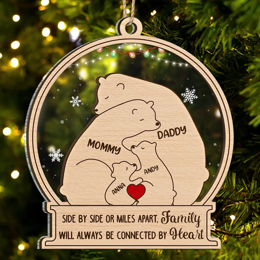 Bear Family Will Always Be Connected By Heart - Personalized 2-Layered Mix Ornament