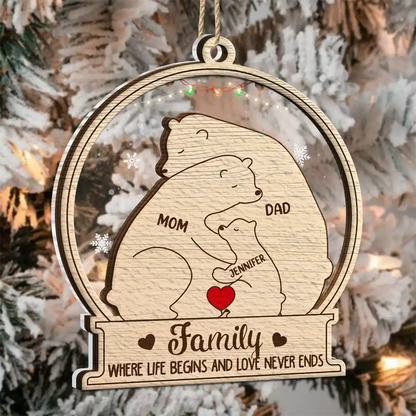 Bear Family Will Always Be Connected By Heart - Personalized 2-Layered Mix Ornament