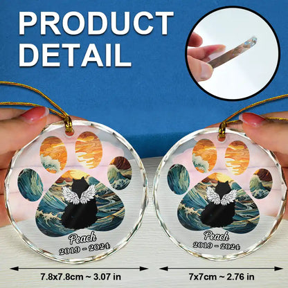 Christmas Memorial Cat Loss Pet Paw - Personalized Circle Glass Ornament