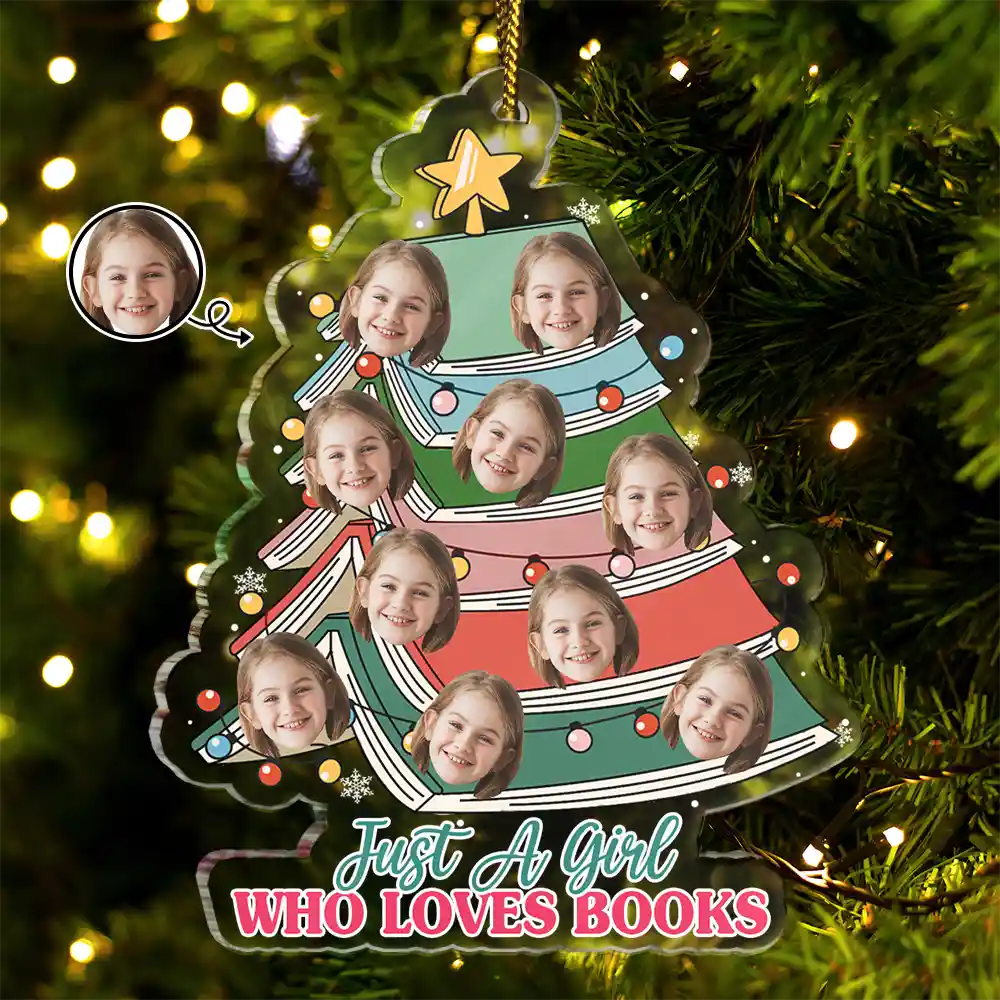 Custom Photo Book Lovers Christmas Tree - Personalized Custom Shaped Acrylic Ornament