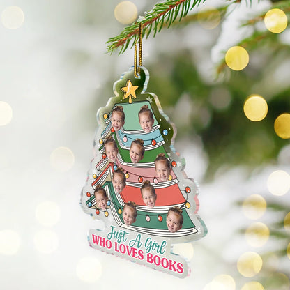 Custom Photo Book Lovers Christmas Tree - Personalized Custom Shaped Acrylic Ornament