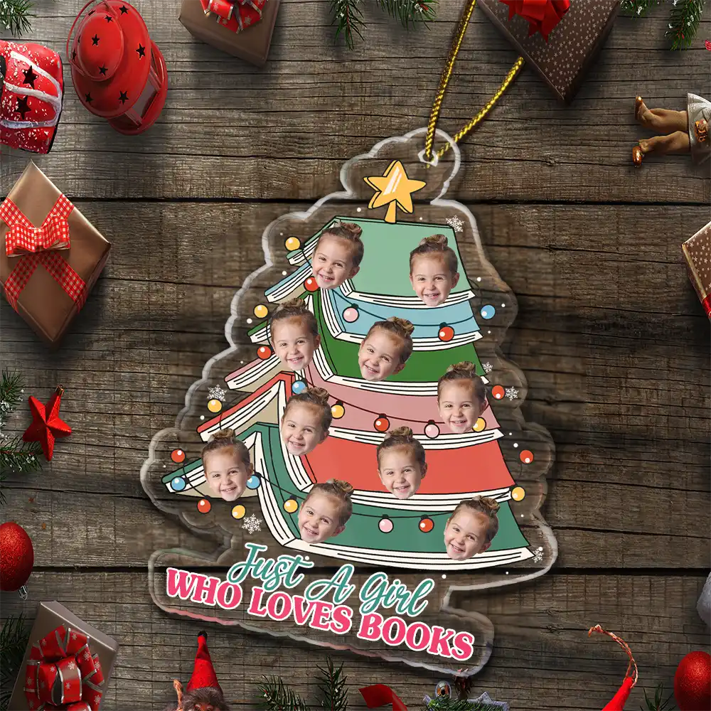 Custom Photo Book Lovers Christmas Tree - Personalized Custom Shaped Acrylic Ornament