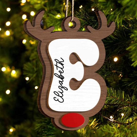 Reindeer Alphabet Christmas - Personalized Wooden Ornament