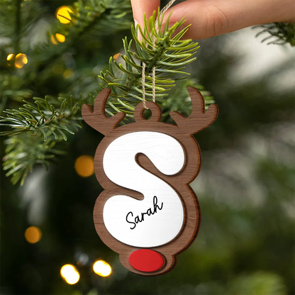 Reindeer Alphabet Christmas - Personalized Wooden Ornament