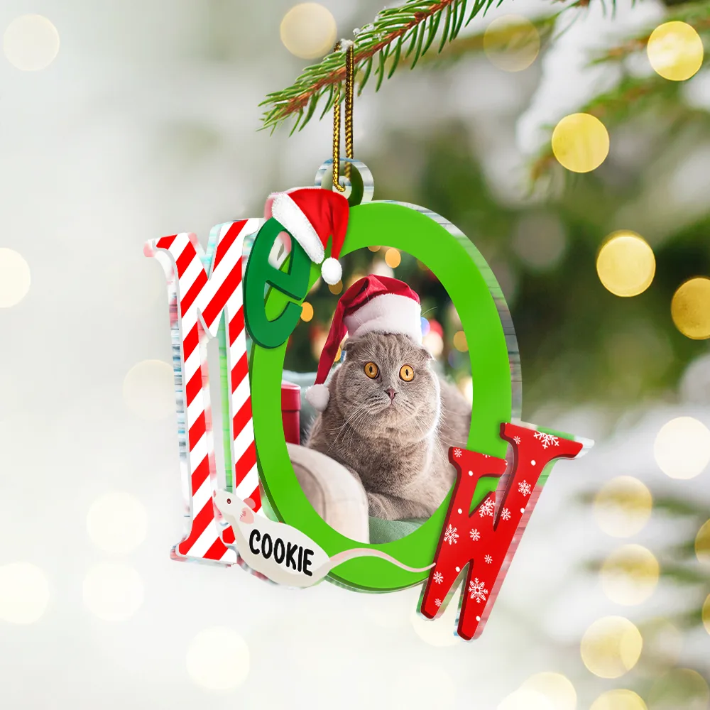 Custom Photo Cat Meowy Christmas - Personalized Custom Shaped Acrylic Ornament