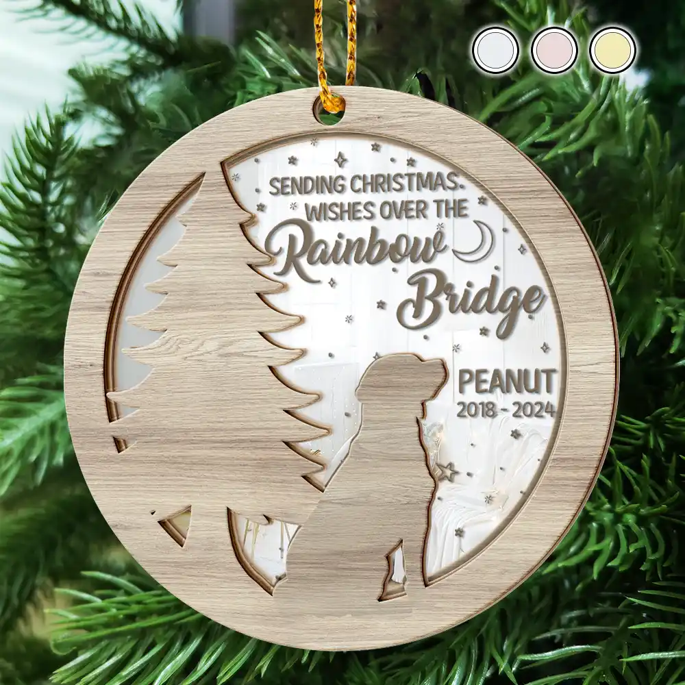 Memorial Dog Sending Christmas Wishes Over The Rainbow Bridge - Personalized Ornament