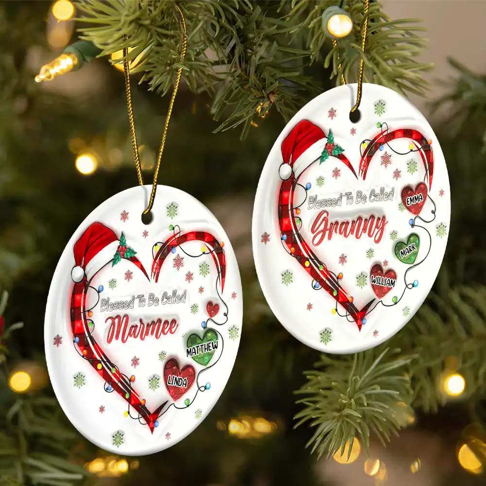 Blessed To Be Called Grandma Christmas Heartstrings - 3D Inflated Effect Printed Ornament, Personalized Circle Acrylic Ornament