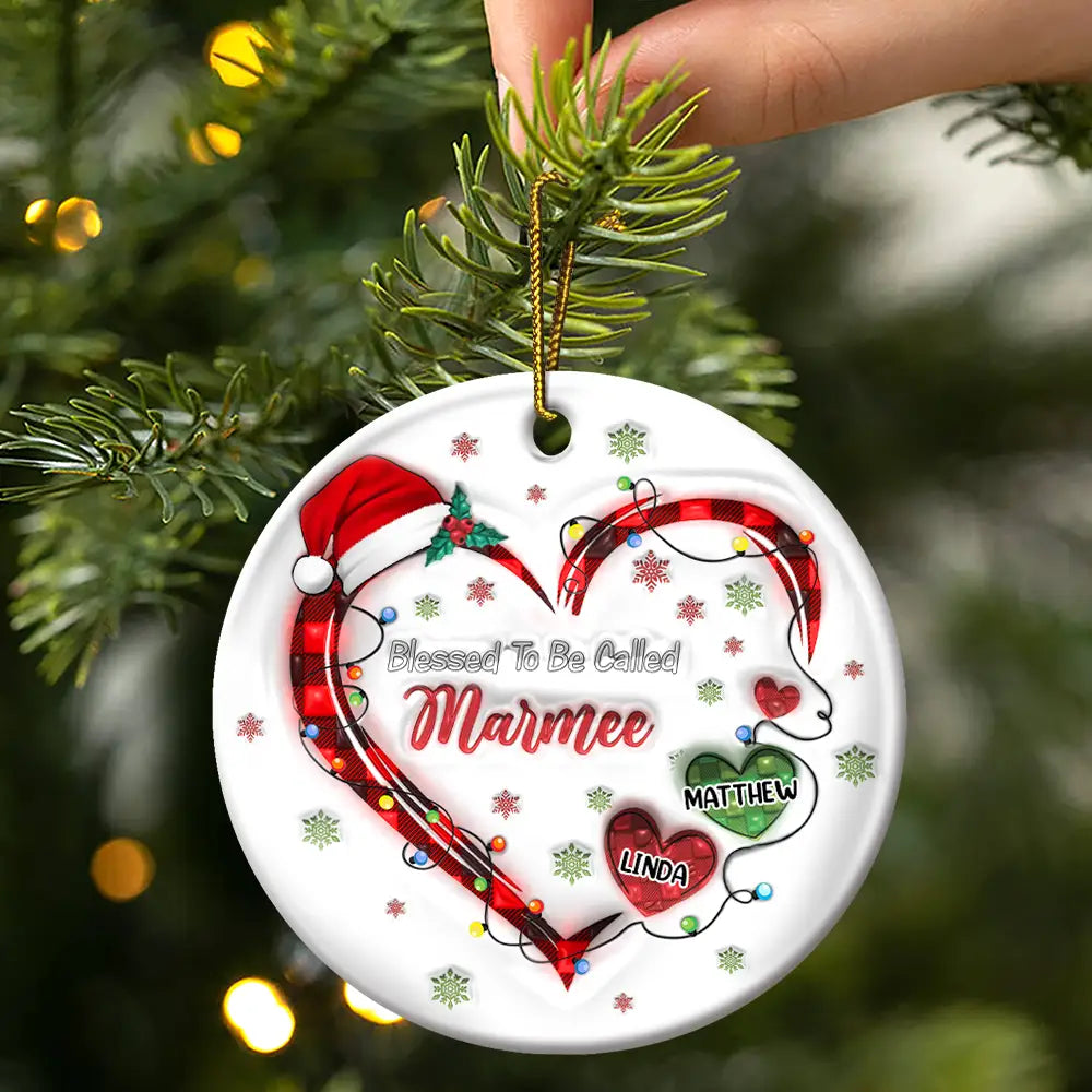 Blessed To Be Called Grandma Christmas Heartstrings - 3D Inflated Effect Printed Ornament, Personalized Circle Acrylic Ornament