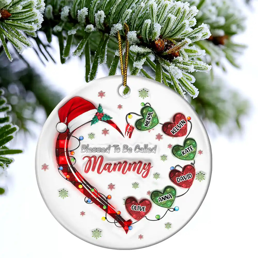 Blessed To Be Called Grandma Christmas Heartstrings - 3D Inflated Effect Printed Ornament, Personalized Circle Acrylic Ornament