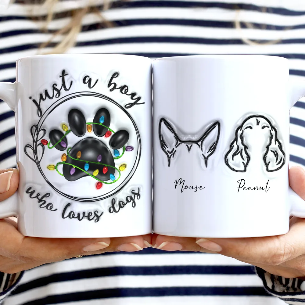 Christmas Paw Print Just A Girl Boy Who Loves Dogs - 3D Inflated Effect Printed Mug, Personalized White Edge-to-Edge Mug