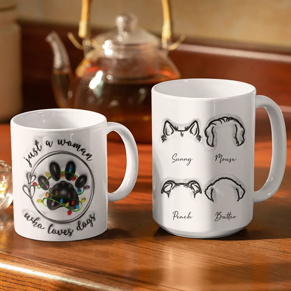 Christmas Paw Print Just A Girl Boy Who Loves Dogs - 3D Inflated Effect Printed Mug, Personalized White Edge-to-Edge Mug