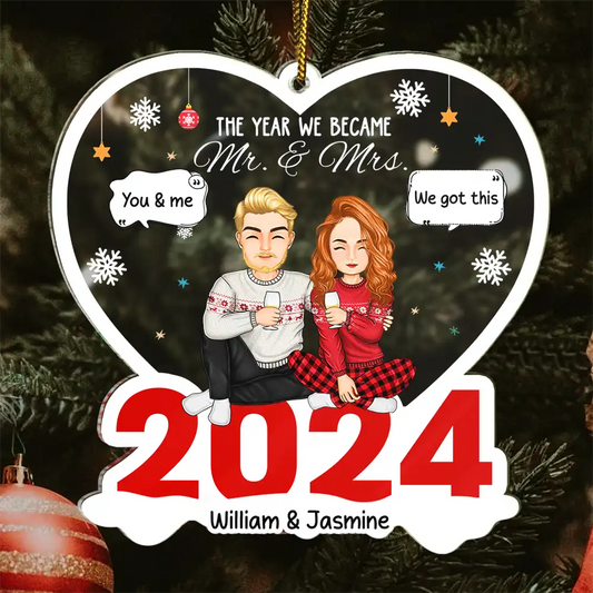 Gift For Couples - Christmas Couple The Year We Became Mr. & Mrs. - Personalized Cutout Acrylic Ornament