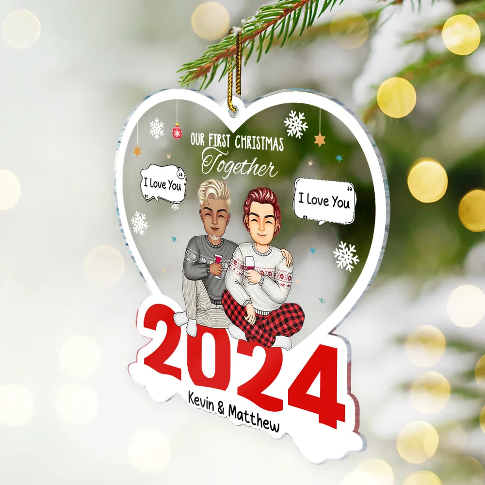 Gift For Couples - Christmas Couple The Year We Became Mr. & Mrs. - Personalized Cutout Acrylic Ornament