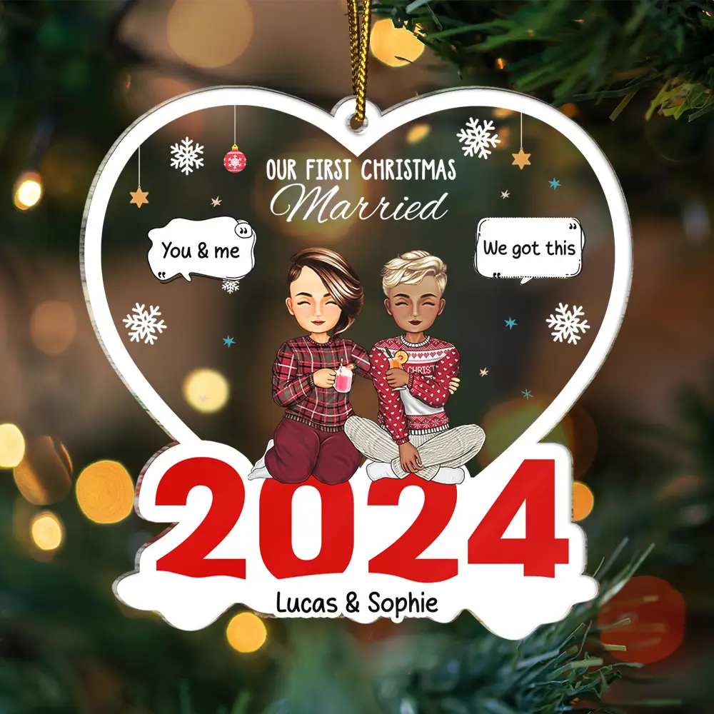 Gift For Couples - Christmas Couple The Year We Became Mr. & Mrs. - Personalized Cutout Acrylic Ornament