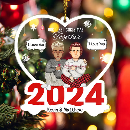 Gift For Couples - Christmas Couple The Year We Became Mr. & Mrs. - Personalized Cutout Acrylic Ornament