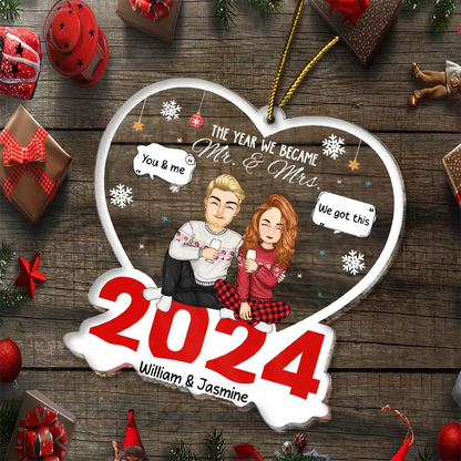 Gift For Couples - Christmas Couple The Year We Became Mr. & Mrs. - Personalized Cutout Acrylic Ornament