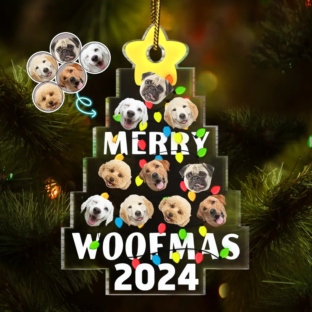 Dog Lovers - Custom Photo Funny Dog Faces Merry Woofmas - Personalized Custom Shaped Acrylic Ornament