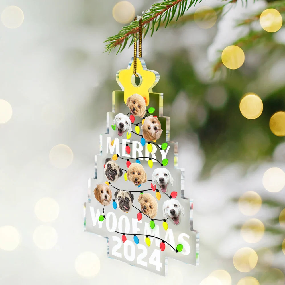 Dog Lovers - Custom Photo Funny Dog Faces Merry Woofmas - Personalized Custom Shaped Acrylic Ornament