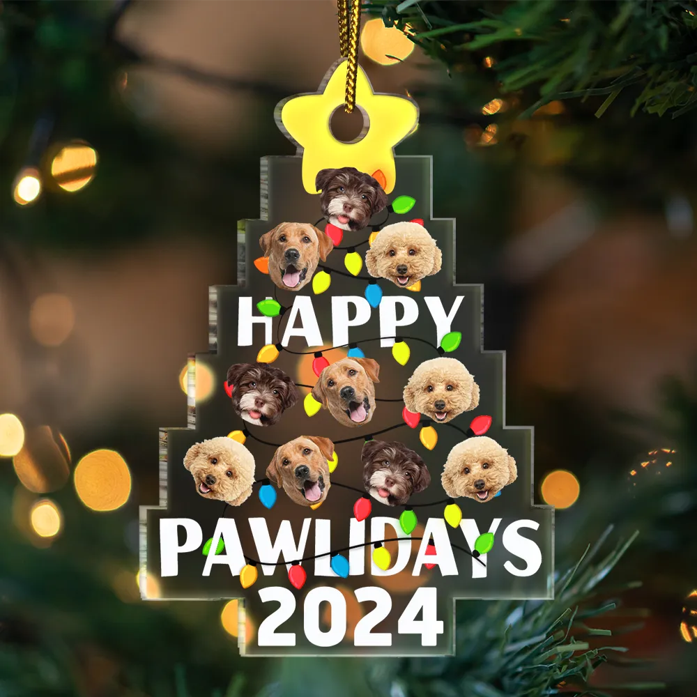 Dog Lovers - Custom Photo Funny Dog Faces Merry Woofmas - Personalized Custom Shaped Acrylic Ornament