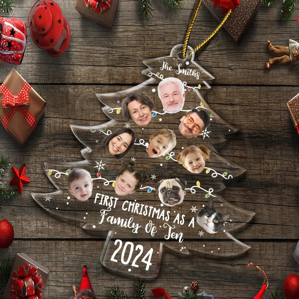 Custom Photo First Christmas As A Family - Personalized Custom Shaped Acrylic Ornament