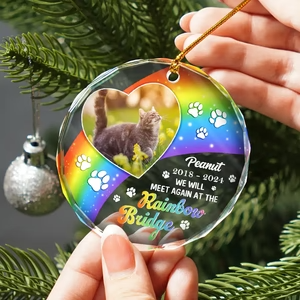 Custom Photo Memorial Dog Caat Pet We Will Meet Again At The Rainbow Bridge - Personalized Circle Acrylic Ornament