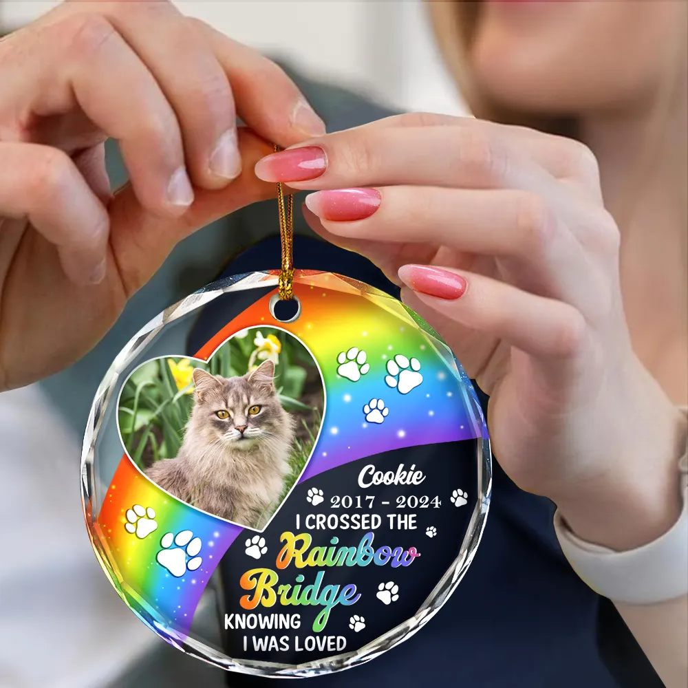 Custom Photo Memorial Dog Caat Pet We Will Meet Again At The Rainbow Bridge - Personalized Circle Acrylic Ornament