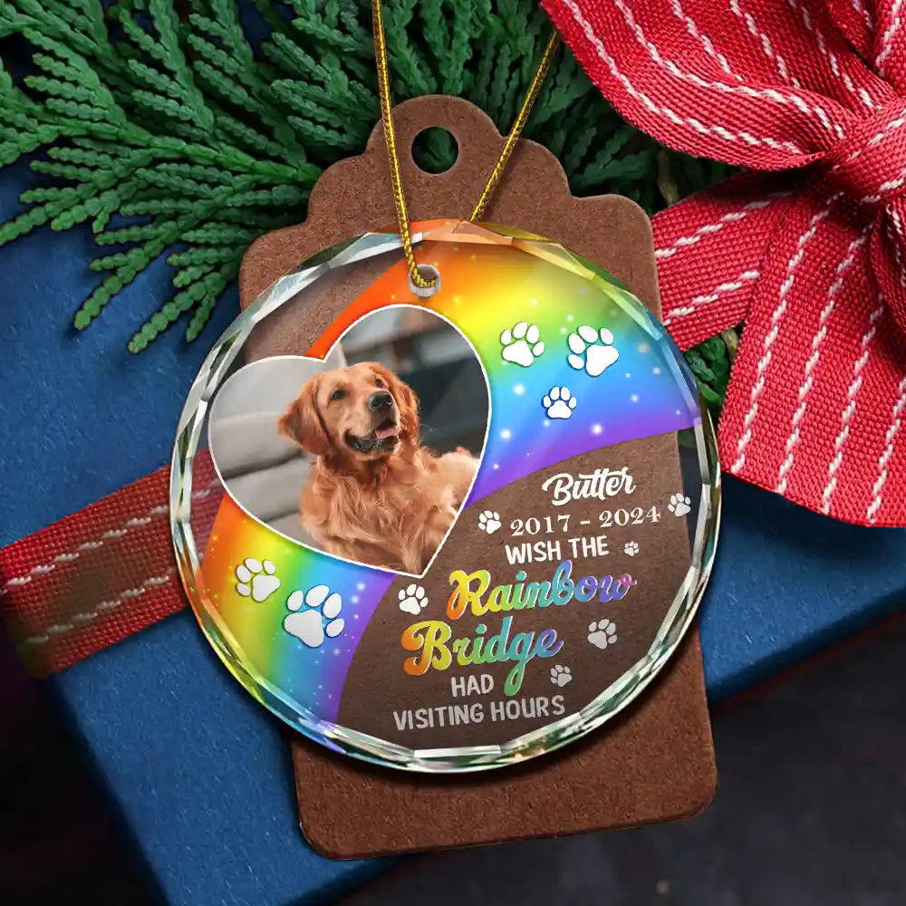 Custom Photo Memorial Dog Caat Pet We Will Meet Again At The Rainbow Bridge - Personalized Circle Acrylic Ornament