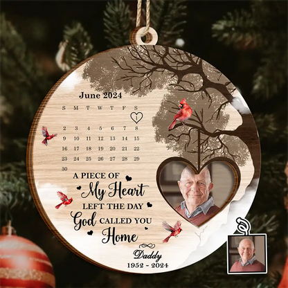 Memorial - Custom Photo Calendar The Day God Called You Home Memorial - Personalized 2-Layered Wooden Ornament