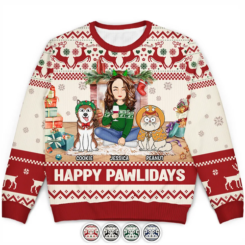 Happy Great Pawlidays Christmas Dogs Cats Pets - Personalized Unisex Ugly Sweater