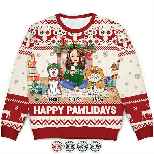 Happy Great Pawlidays Christmas Dogs Cats Pets - Personalized Unisex Ugly Sweater