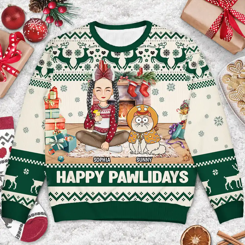 Happy Great Pawlidays Christmas Dogs Cats Pets - Personalized Unisex Ugly Sweater