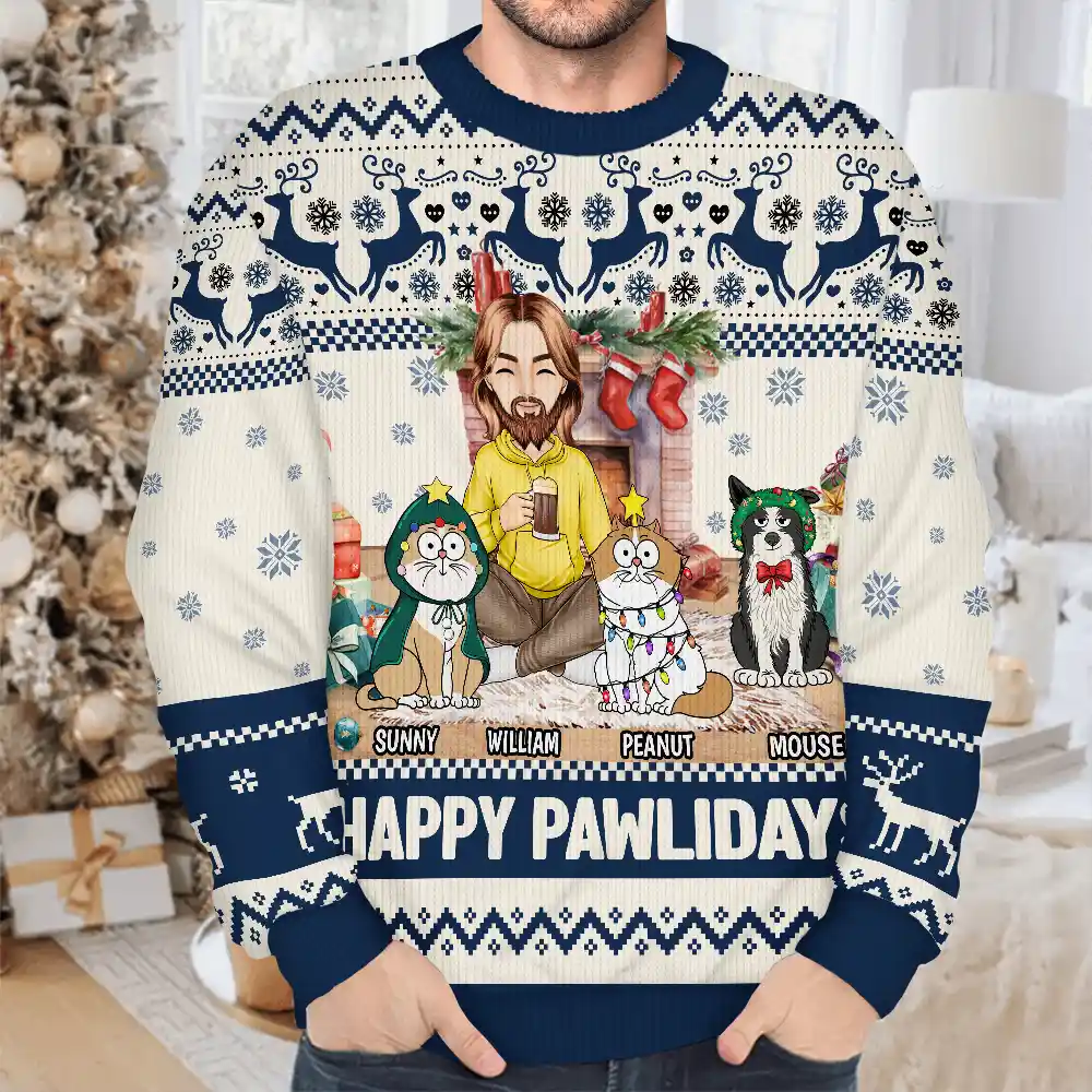 Happy Great Pawlidays Christmas Dogs Cats Pets - Personalized Unisex Ugly Sweater