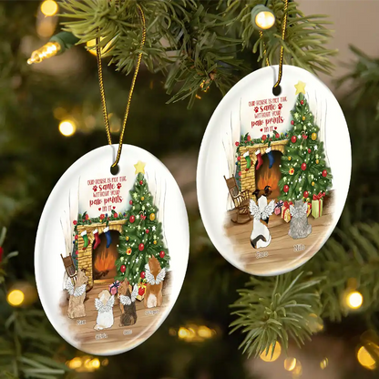 Christmas,Memorial,Pet Lovers,Dog Lovers,Cat Lovers,Sad - Memorial Dog Cat Christmas Our House Is Not The Same Without Your Paw Prints In It - Personalized Circle Ceramic Ornament