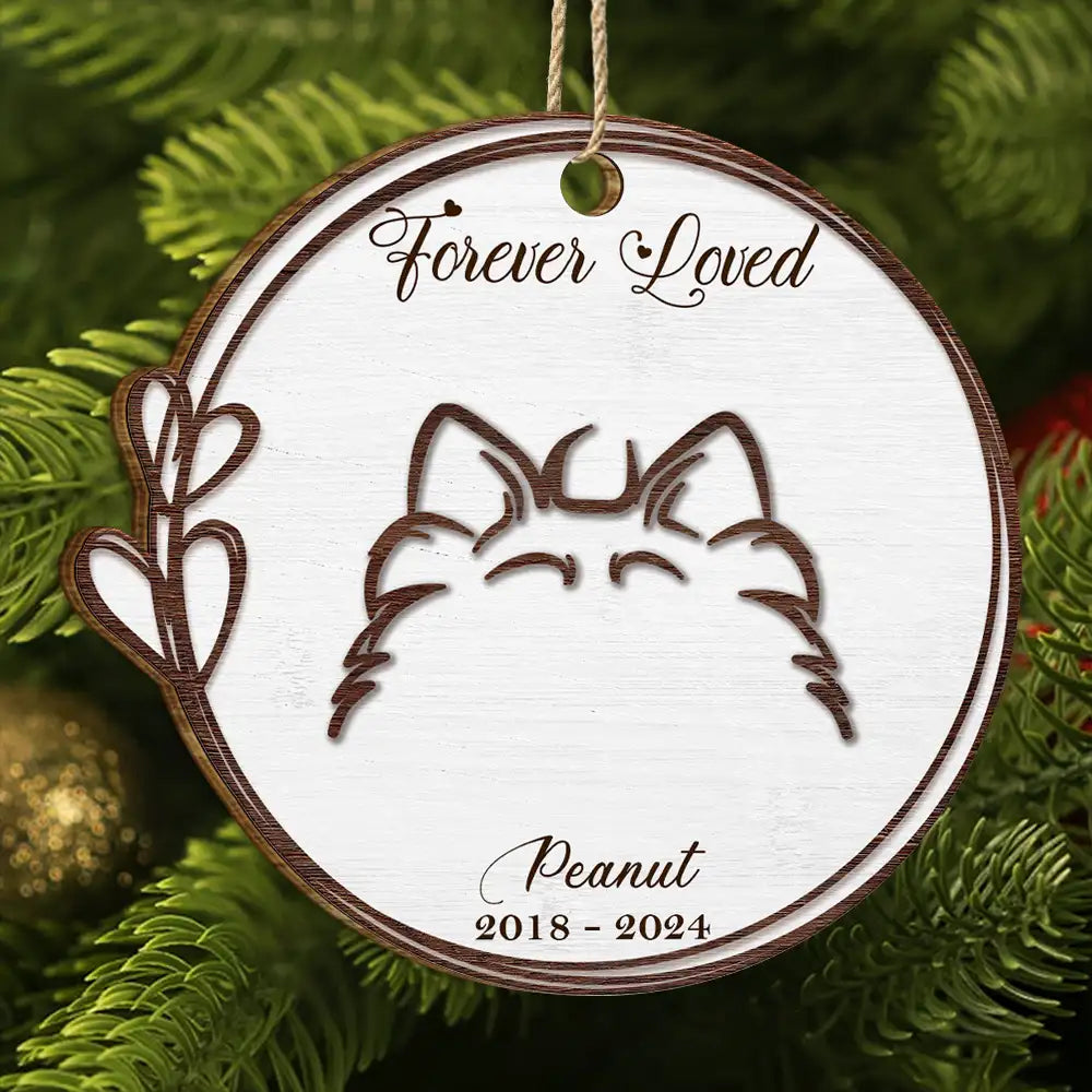 Memorial Dog Cat Line Art Forever Loved - Personalized Custom Shaped Wooden Ornament