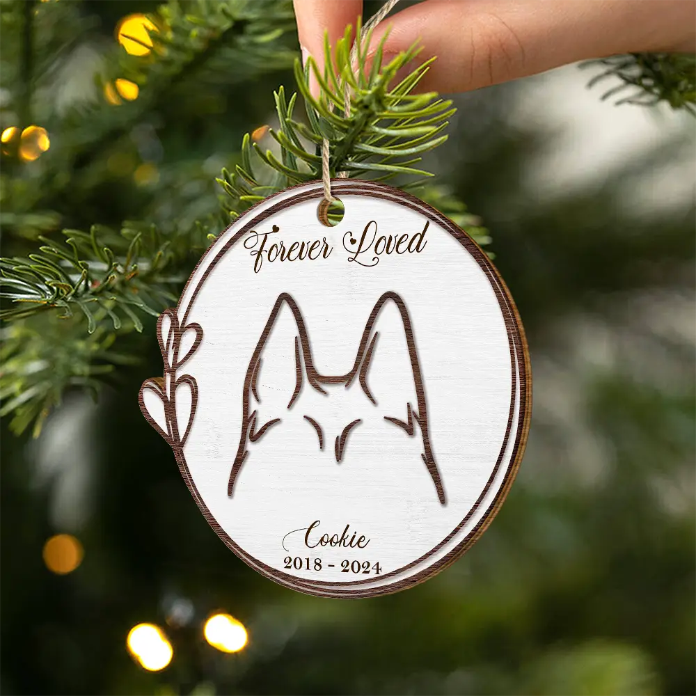 Memorial Dog Cat Line Art Forever Loved - Personalized Custom Shaped Wooden Ornament