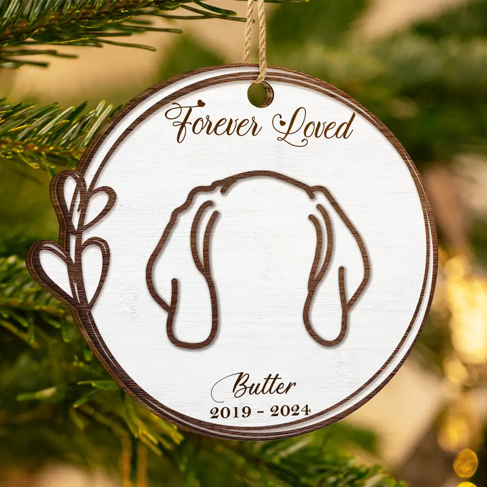 Memorial Dog Cat Line Art Forever Loved - Personalized Custom Shaped Wooden Ornament